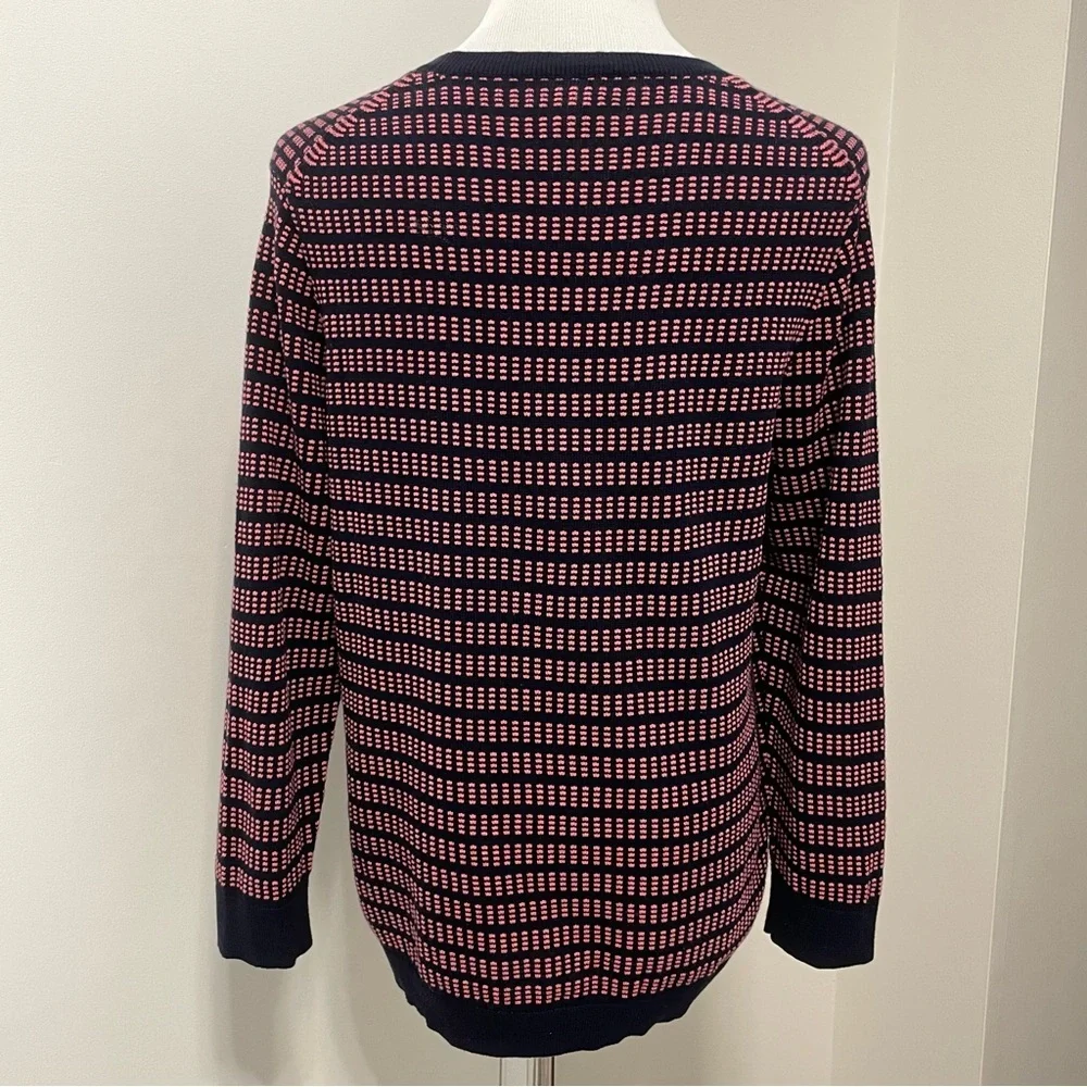 J. Crew Textured Crewneck Knit Sweater Navy & Pink 3/4 Length Sleeve Size XL